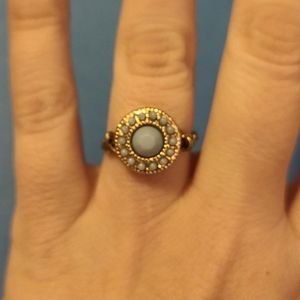 Handmade wire wrapped ring with blue gems, size 7